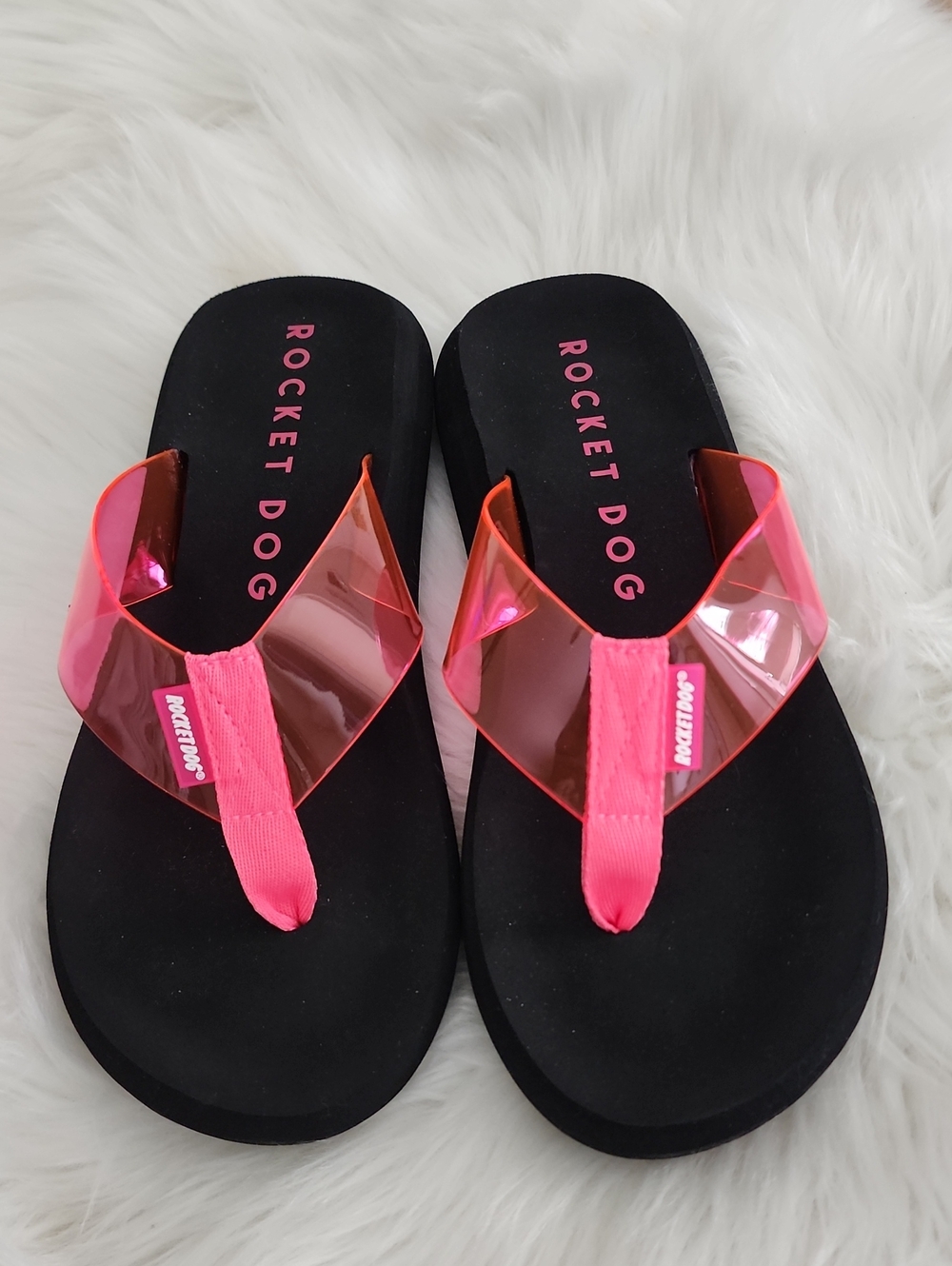 Rocket Dog Black Sandals with Hot Pink Clear Straps